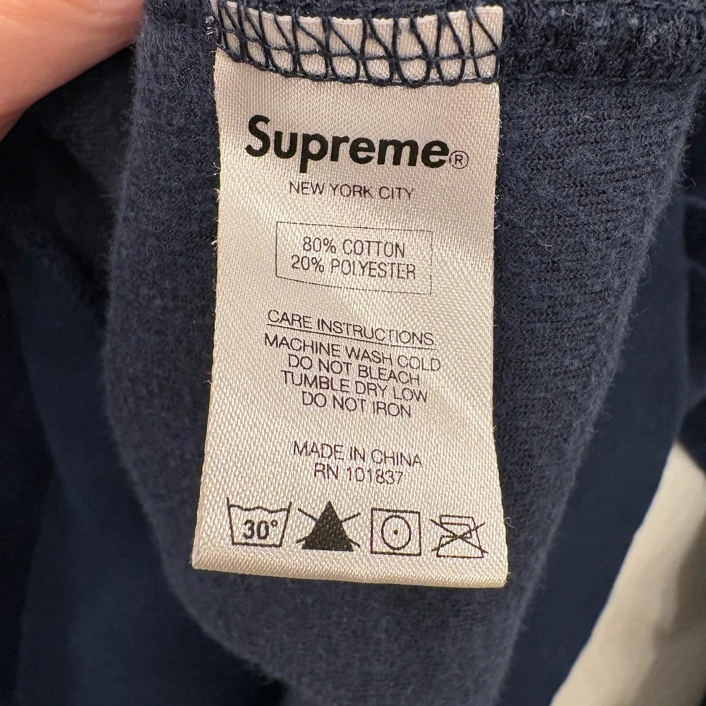 Supreme Navy Blue Velour Crew Neck Long Sleeve Unisex Sweatshirt Mens Size Small